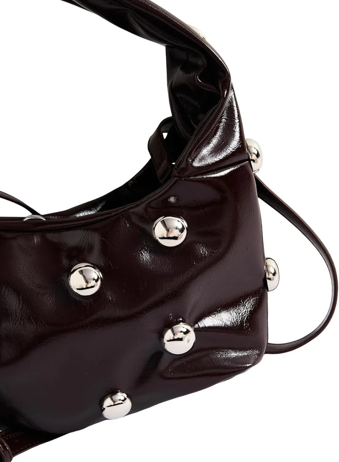 Verdusa Women's Studded PU Leather Shoulder Bag Punk Zipper Top Handle Crescent Clutch Bags