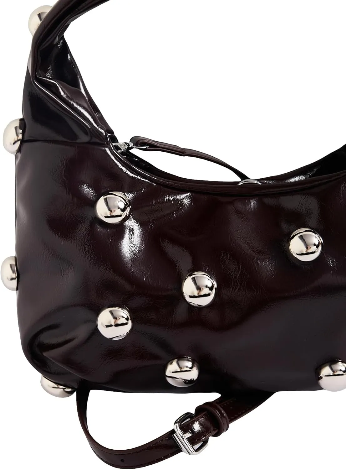 Verdusa Women's Studded PU Leather Shoulder Bag Punk Zipper Top Handle Crescent Clutch Bags