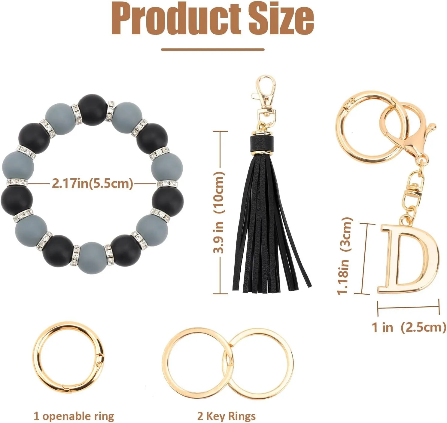 WALLFID Wrist Keychain for Women Silicone Keychain Wristlet with Metal Alphabet Initial Letter and Leather Tassel