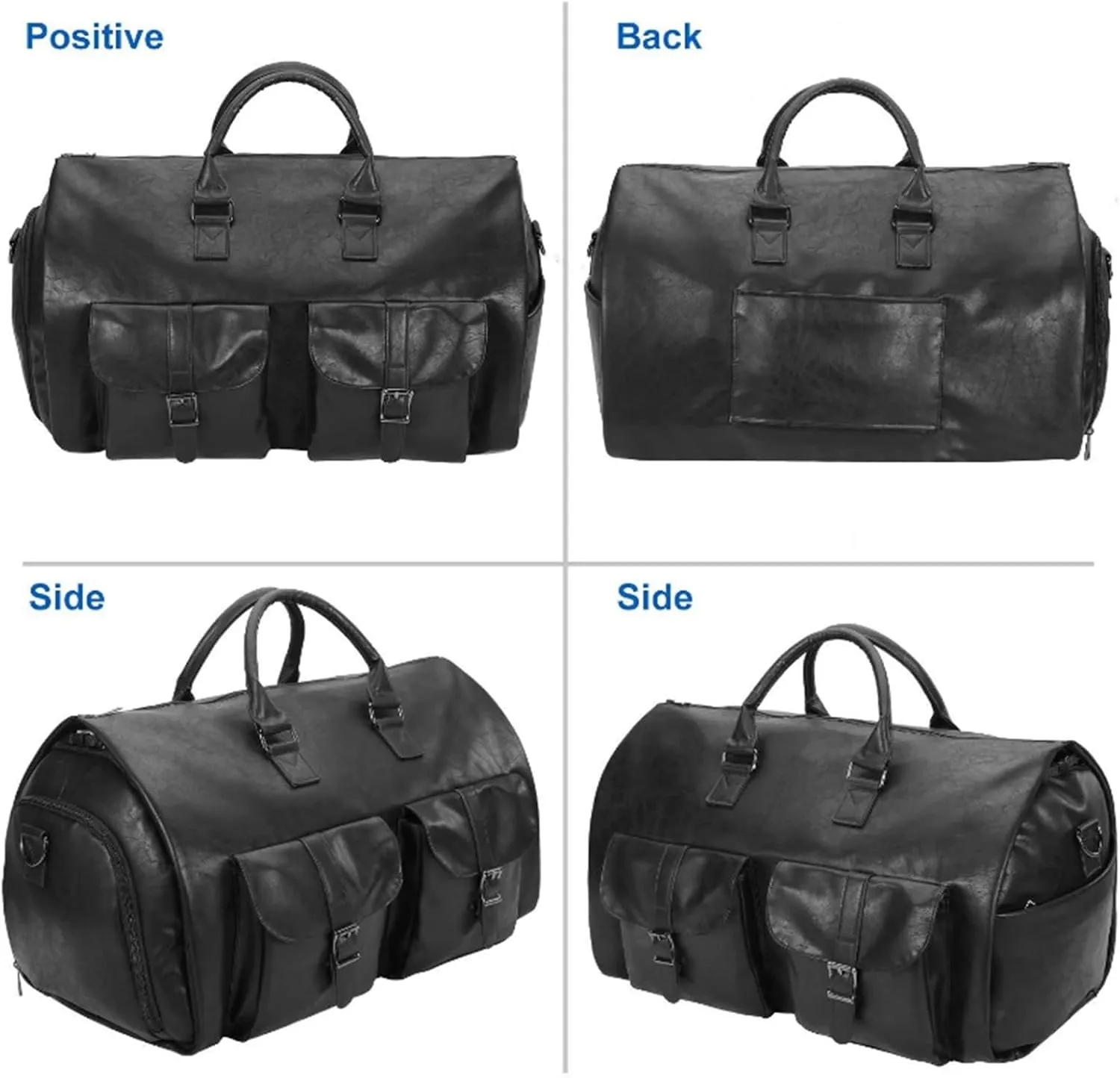 Weekender Travel Bag Canvas Garment Bag for Travel, Convertible Carry On Garment Duffel Bag for Men, Faux Leather Sport Gym Bag(A)