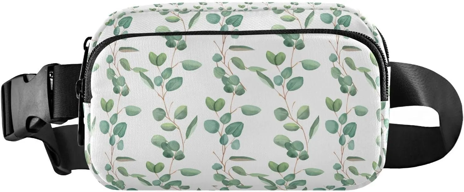White Coconut Palm Fronds Fanny Packs for Women Girls Crossbody Bags Everywhere Belt Bag with Adjustable Strap Fashion Waist Pack for Running Travel Shopping