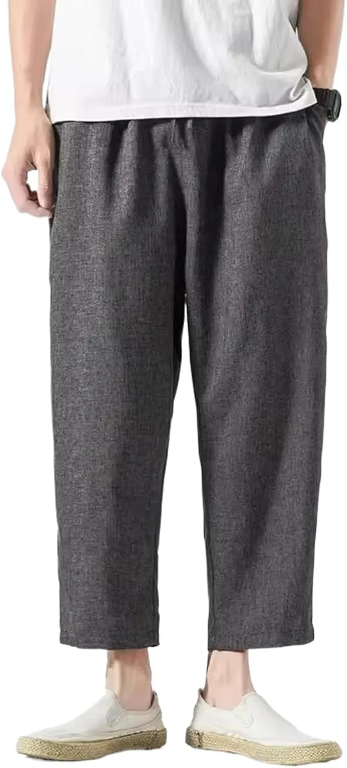 WOLONG Summer Harajuku Casual Pants for Men Solid Color Cotton Linen Men's Harem Pants