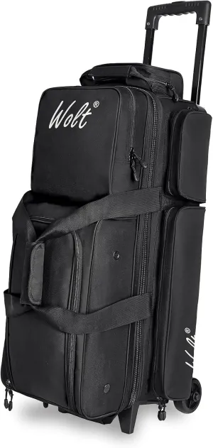 WOLT 3 Ball Bowling Bags with Wheels,Bowling Ball Bag 3 Ball Roller with Separate Shoe Compartment and Accessory Pocket, Retractable Handle Extends to 38