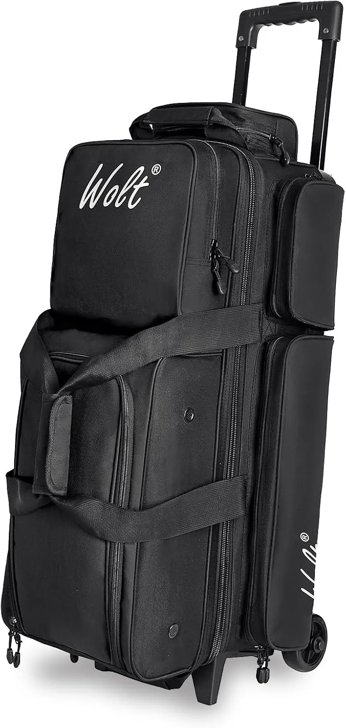 WOLT 3 Ball Bowling Bags with Wheels,Bowling Ball Bag 3 Ball Roller with Separate Shoe Compartment and Accessory Pocket, Retractable Handle Extends to 38