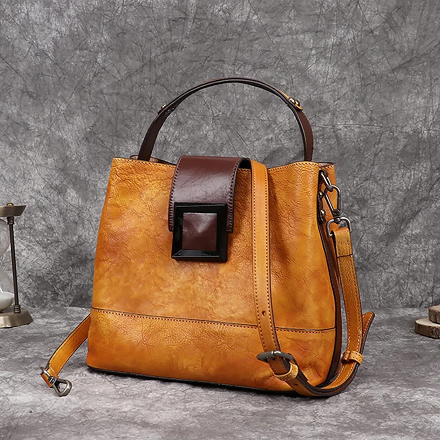 Woman's Genuine Leather Large Capacity Shoulder Bag Handbag Large Tote Bucket Bag Messenger Bag Arm Shoulder Bag