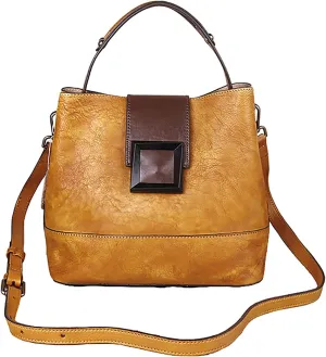 Woman's Genuine Leather Large Capacity Shoulder Bag Handbag Large Tote Bucket Bag Messenger Bag Arm Shoulder Bag