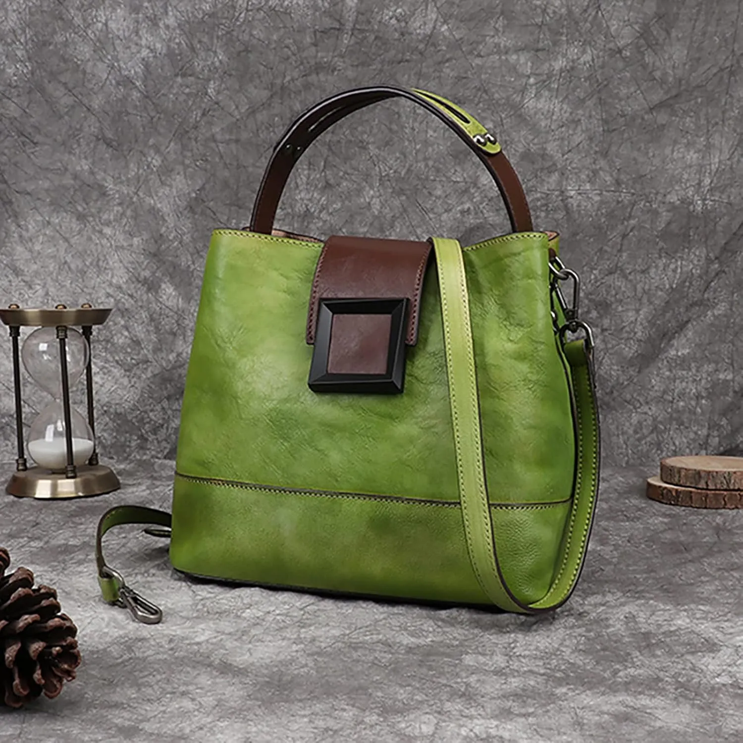 Woman's Genuine Leather Large Capacity Shoulder Bag Handbag Large Tote Bucket Bag Messenger Bag Arm Shoulder Bag