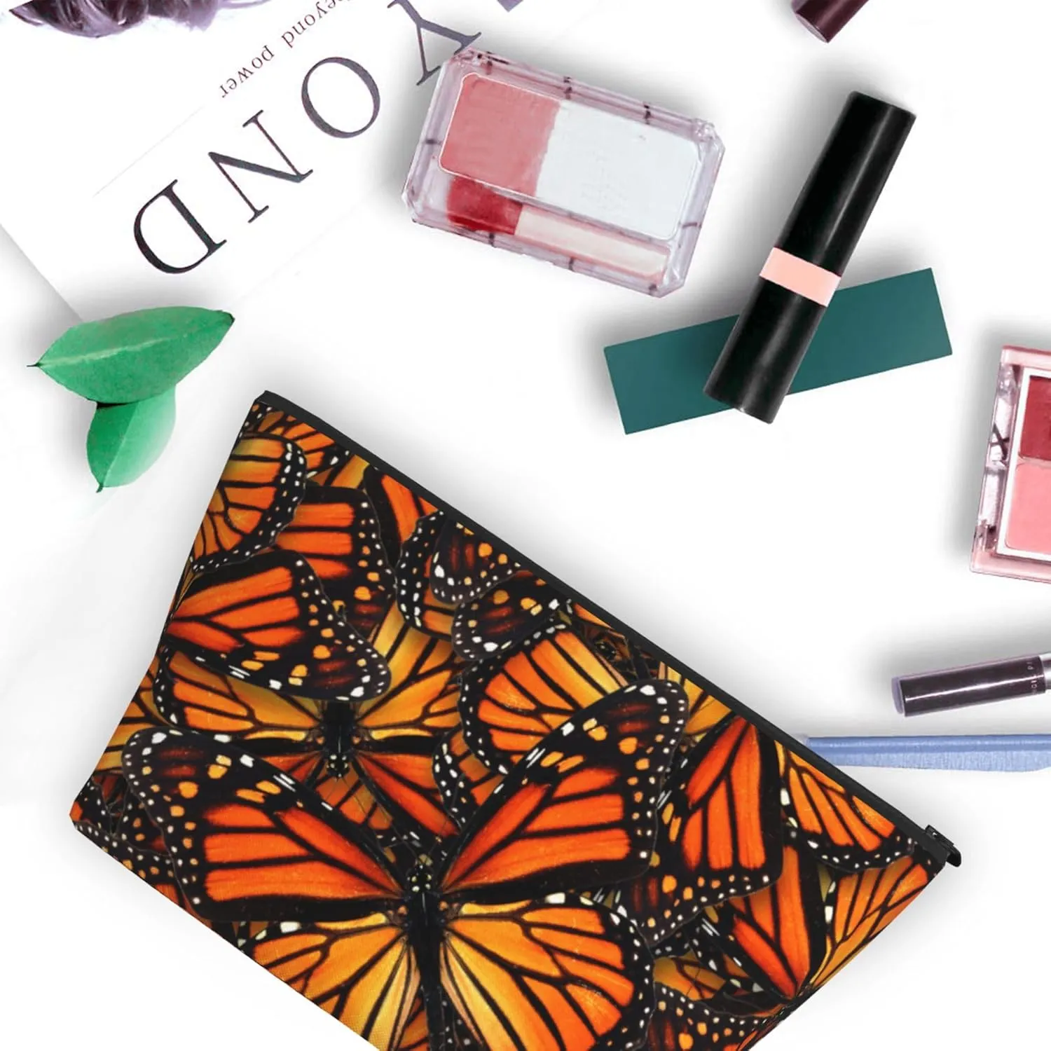 Women beautiful orange monarch butterfly Cosmetic Bag Multifunction Small Makeup Pouch Travel Bags For Birthday Gifts, Makeup Bag Gifts, Retirement Gift