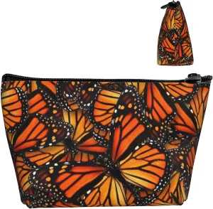 Women beautiful orange monarch butterfly Cosmetic Bag Multifunction Small Makeup Pouch Travel Bags For Birthday Gifts, Makeup Bag Gifts, Retirement Gift