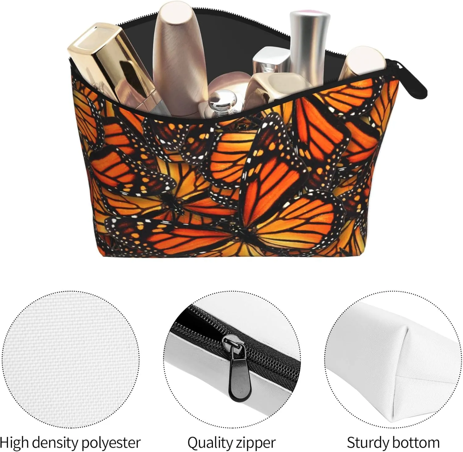 Women beautiful orange monarch butterfly Cosmetic Bag Multifunction Small Makeup Pouch Travel Bags For Birthday Gifts, Makeup Bag Gifts, Retirement Gift