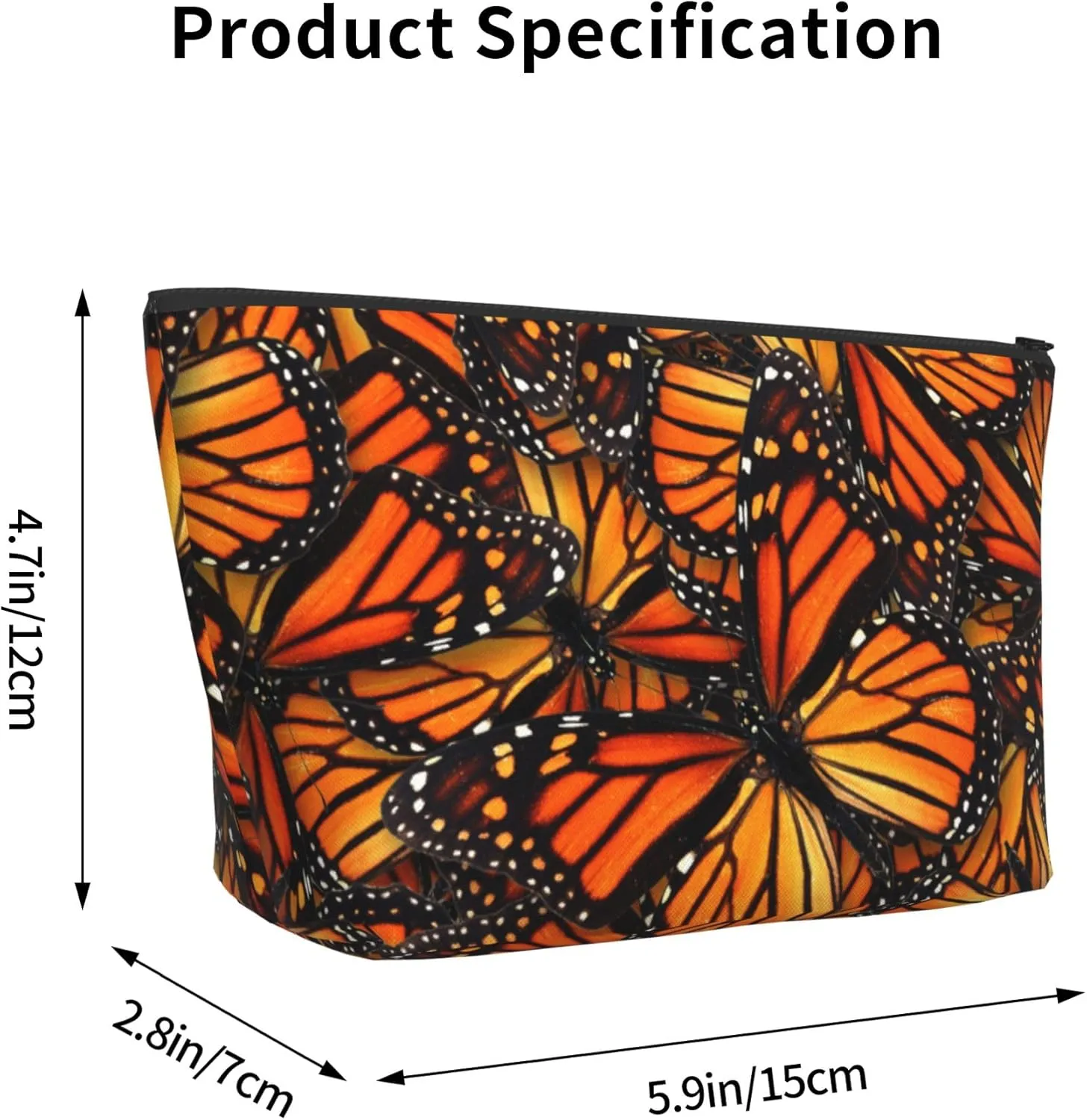 Women beautiful orange monarch butterfly Cosmetic Bag Multifunction Small Makeup Pouch Travel Bags For Birthday Gifts, Makeup Bag Gifts, Retirement Gift