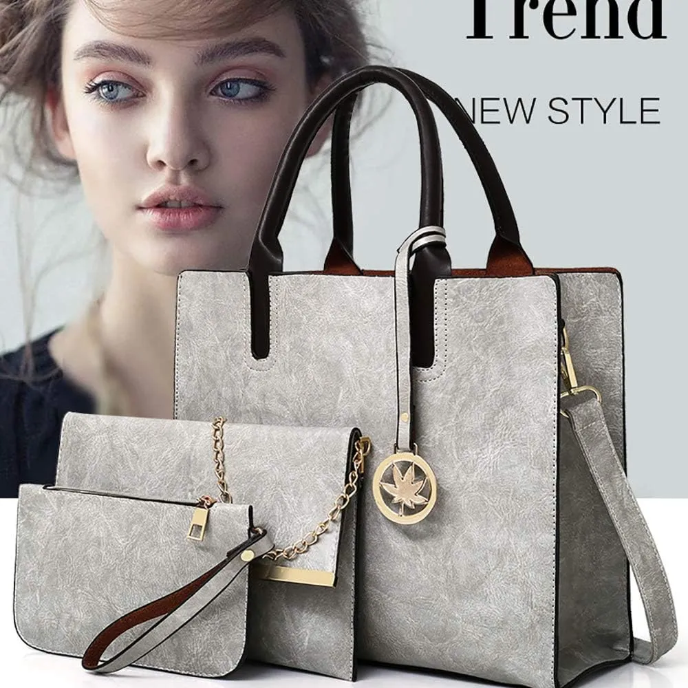 Women Handbags Sets 3 Pcs Large Capacity Handbag Chain Shoulder Bag Clutch Wrist Purse
