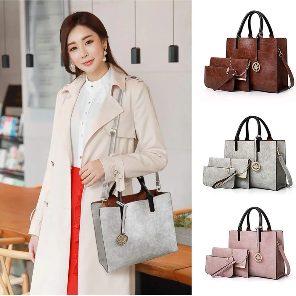 Women Handbags Sets 3 Pcs Large Capacity Handbag Chain Shoulder Bag Clutch Wrist Purse