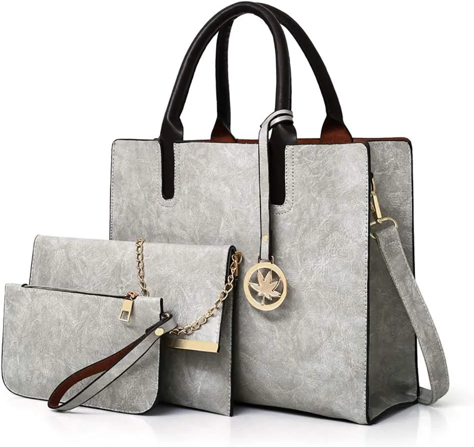 Women Handbags Sets 3 Pcs Large Capacity Handbag Chain Shoulder Bag Clutch Wrist Purse