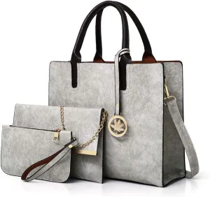 Women Handbags Sets 3 Pcs Large Capacity Handbag Chain Shoulder Bag Clutch Wrist Purse