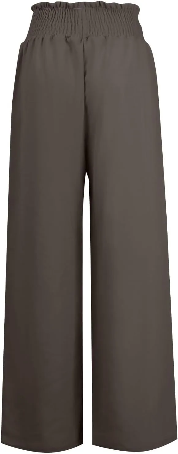 Women Linen Blend Summer Comfy Pant Trousers Elastic Waisted Wide Leg Slim Fit Palazzo Pants Vacation