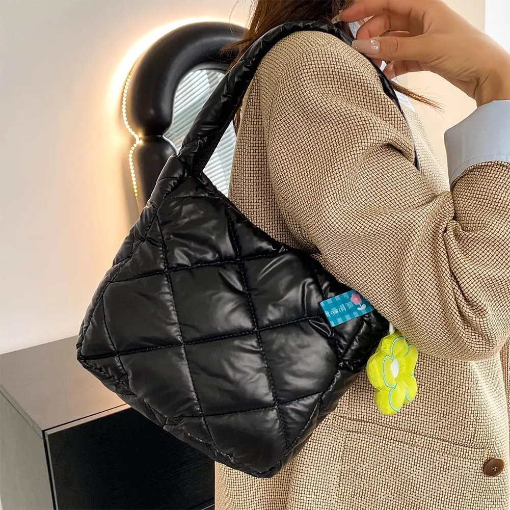 Women Puffy Tote Bag Quilted Puffer Handle Bags Lar ity Litweit Shoulr Bags Hobo Bag