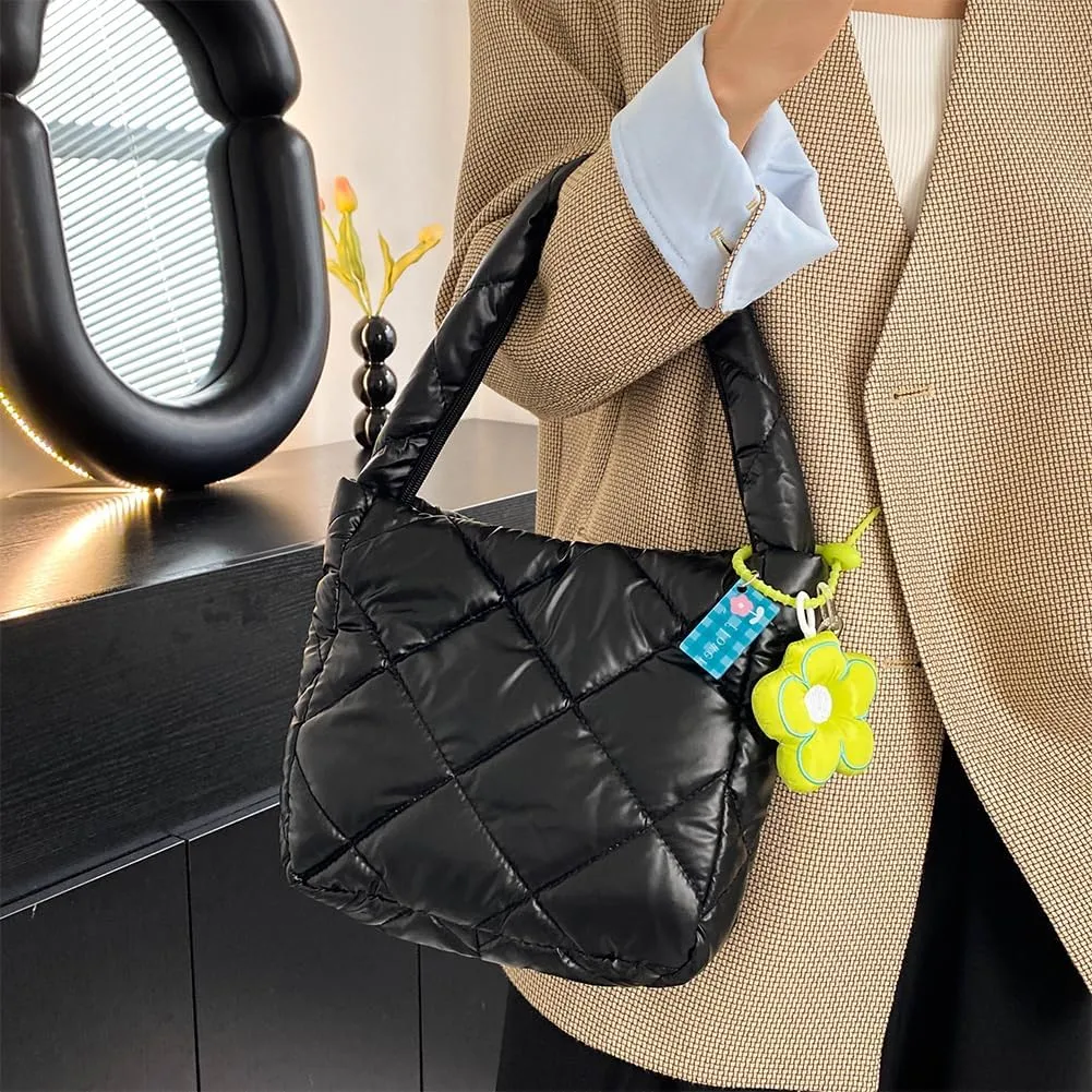 Women Puffy Tote Bag Quilted Puffer Handle Bags Lar ity Litweit Shoulr Bags Hobo Bag