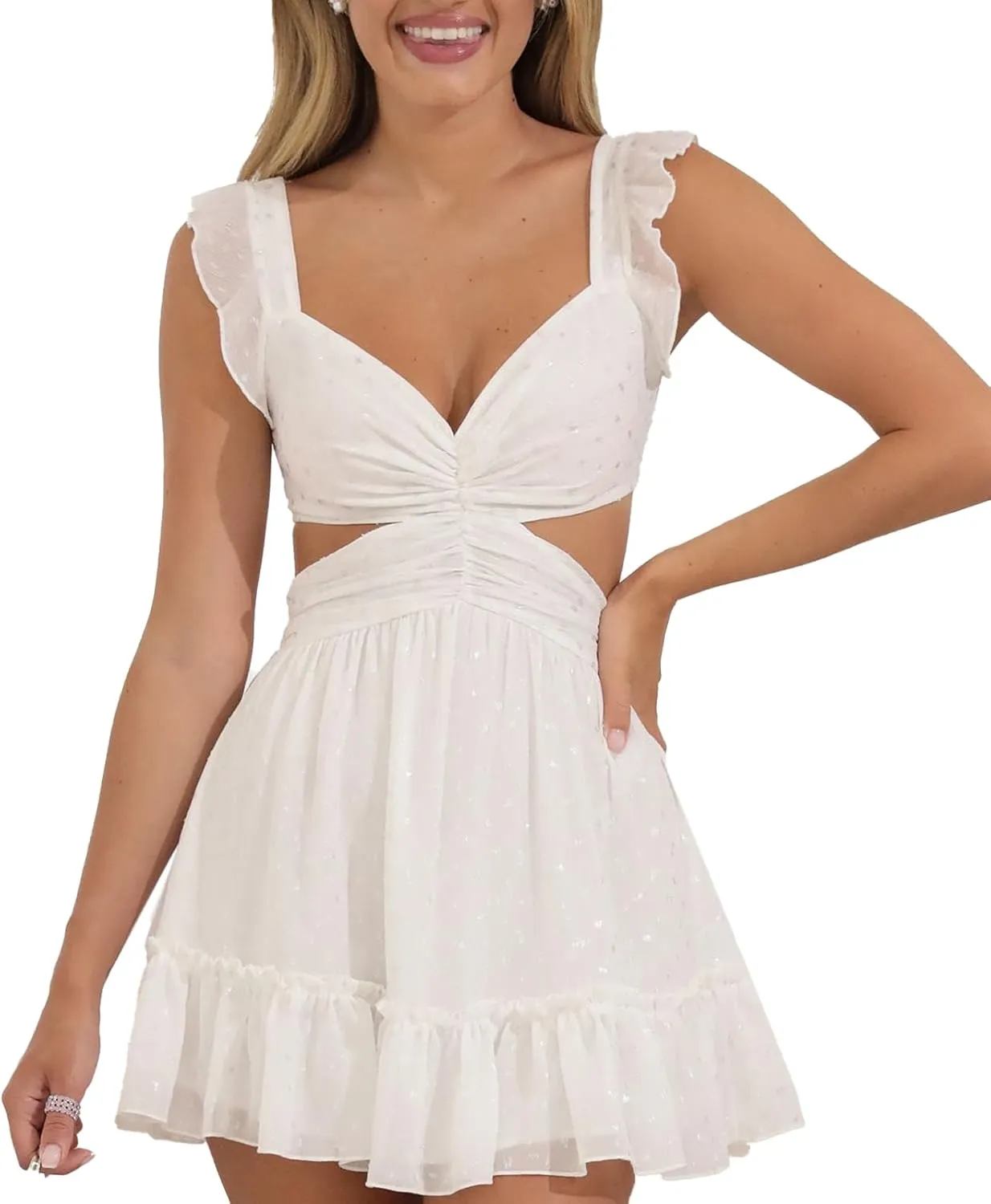 Women Y2K Bodycon Mini Dresses Spaghetti Strap Floral Square Neck A Line Short Dress Ruffle Lace Up Partywear
