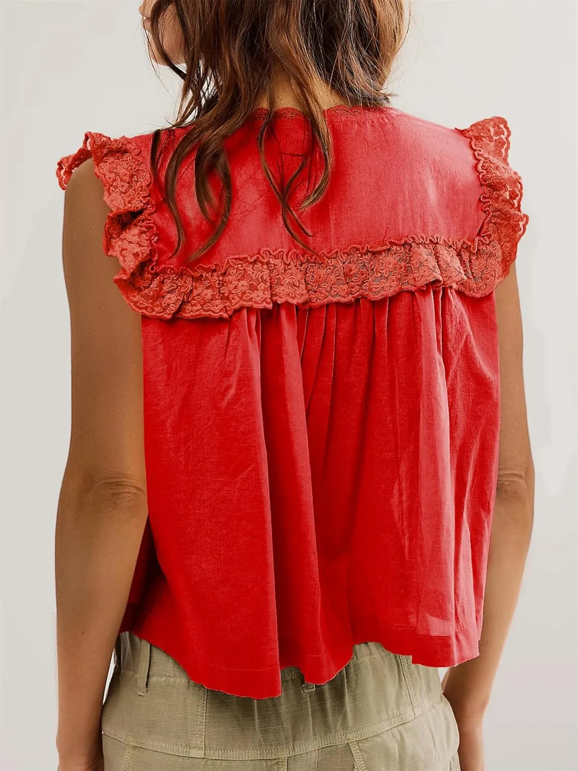 Women Y2K Cute Lace Trim Tank Top Sleeveless Semi Sheer Button Down Crop Shirt Vest Summer Trendy Going Out Tops
