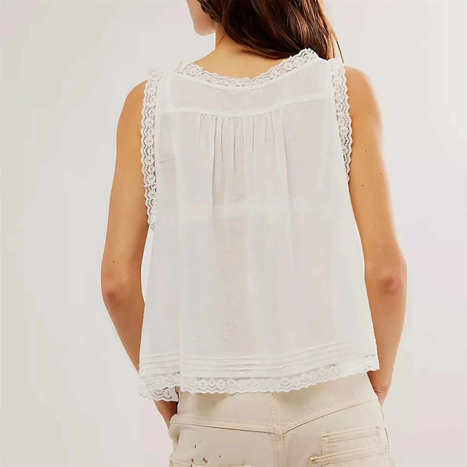 Women Y2K Cute Lace Trim Tank Top Sleeveless Semi Sheer Button Down Crop Shirt Vest Summer Trendy Going Out Tops
