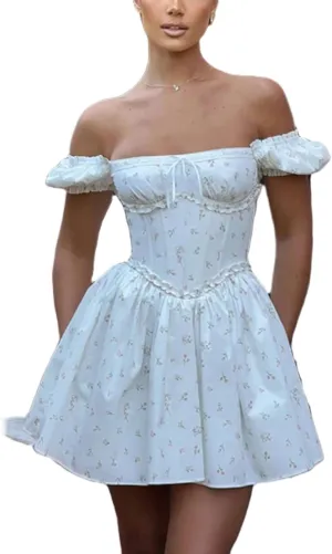 Women Y2k Ruffle Aline Dress Sexy Strapless Tube Bandeau Dress Fairy Flare Short Dress Cute Streetwear