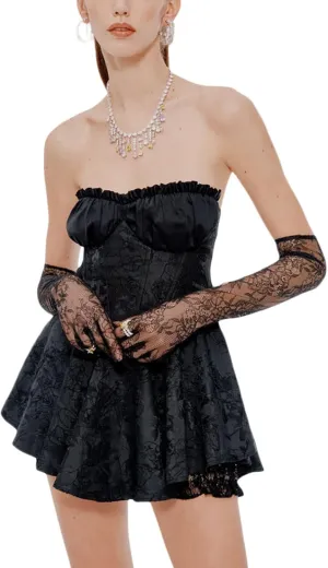 Women Y2k Ruffle Aline Dress Sexy Strapless Tube Bandeau Dress Fairy Flare Short Dress Cute Streetwear