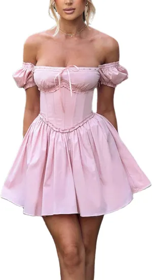 Women Y2k Ruffle Aline Dress Sexy Strapless Tube Bandeau Dress Fairy Flare Short Dress Cute Streetwear