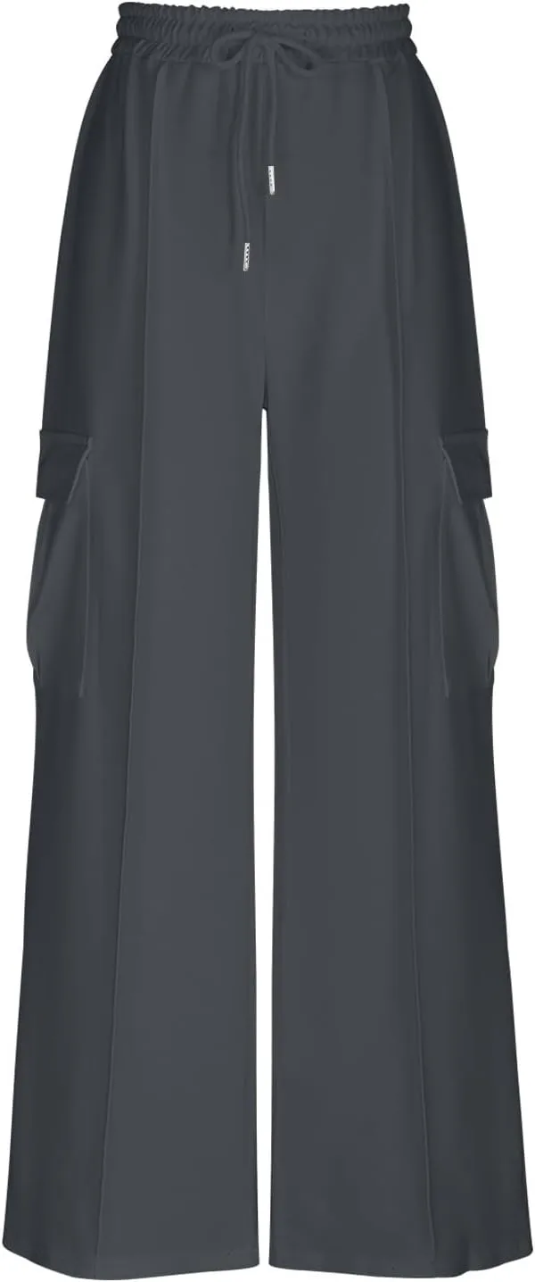 Womens Cargo Sweatpants with Pockets Wide Leg Baggy High Waisted Sweats Pants Drawstring Waist Athletic Trousers