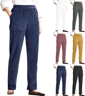 Womens Corduroy Pants Elastic High Waist Straight Leg Pants Fall Winter Lounge Loose Vintage Trousers with Pockets