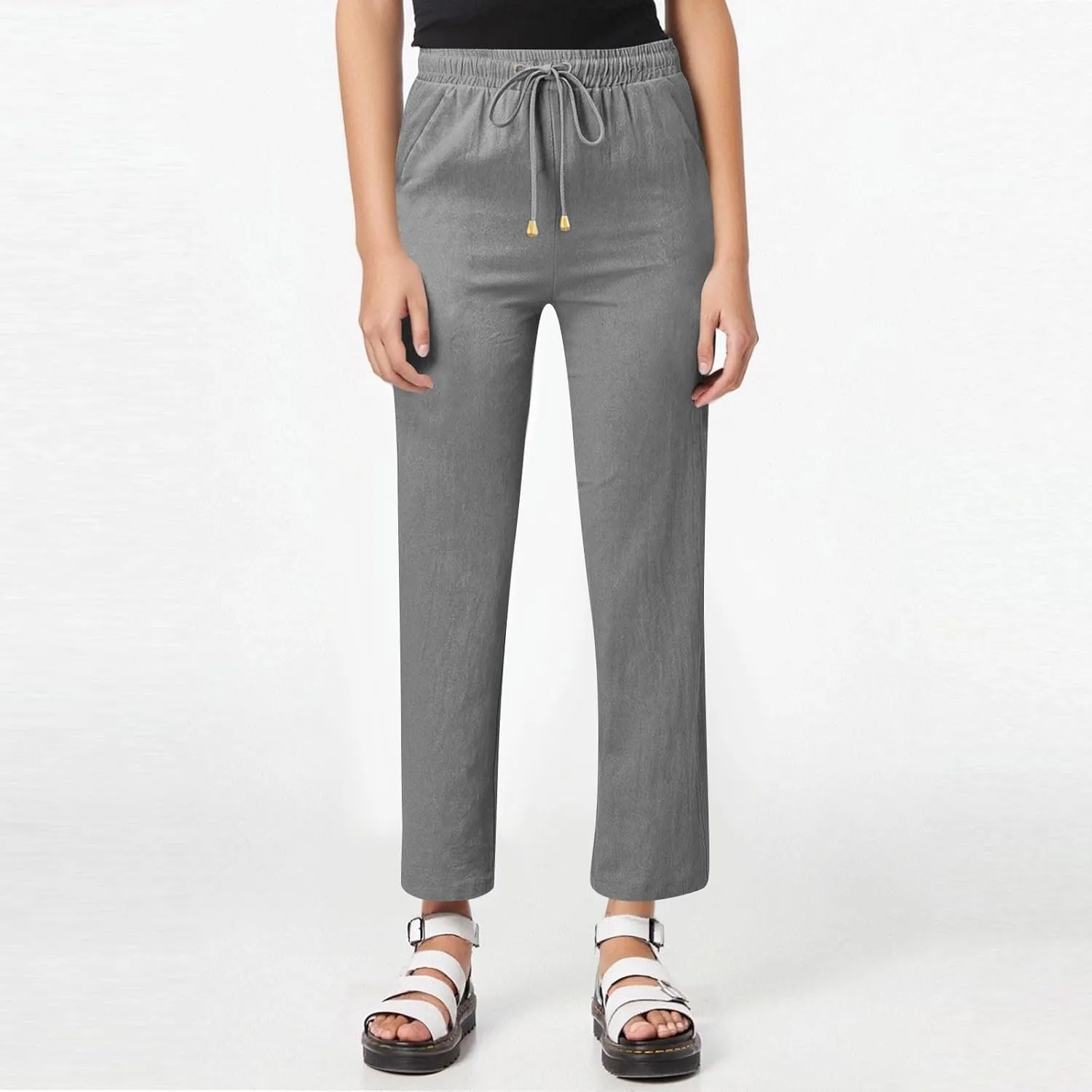 Women's Cotton Linen Pants,Spring Summer Casual Loose Lightweight Flowy Beach Pants with Pockets