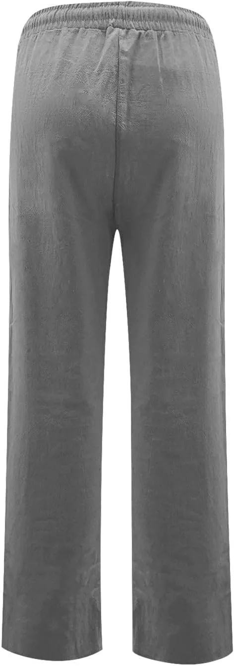 Women's Cotton Linen Pants,Spring Summer Casual Loose Lightweight Flowy Beach Pants with Pockets