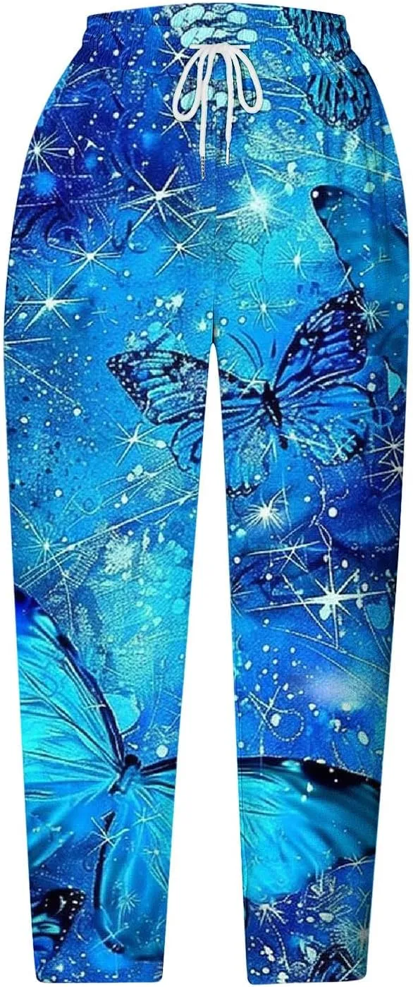 Womens Cropped Trousers Elastic High Waist Wide Leg Capri Pants Comfy Loose Fit Tie-dye Print Pants Fashion Trousers