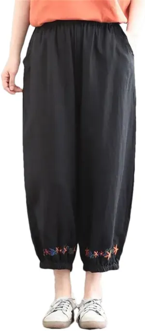Women's Harem Pants Cotton and Linen Retro Solid Color Ankle Length Casual Loose Pants