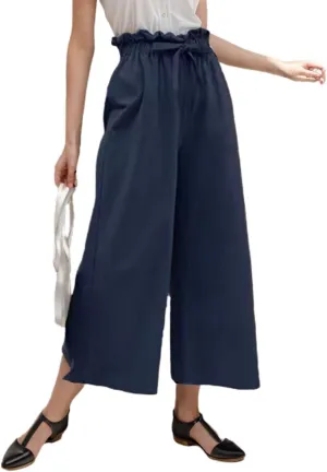 Women's High Waisted Pants Palazzo Casual Pants Wide Leg Pleated Elastic Waist Long Fashion Trousers