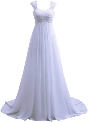 Women's Keyhole Back Lace Chiffon Formal Evening Dress Prom Wedding Gown