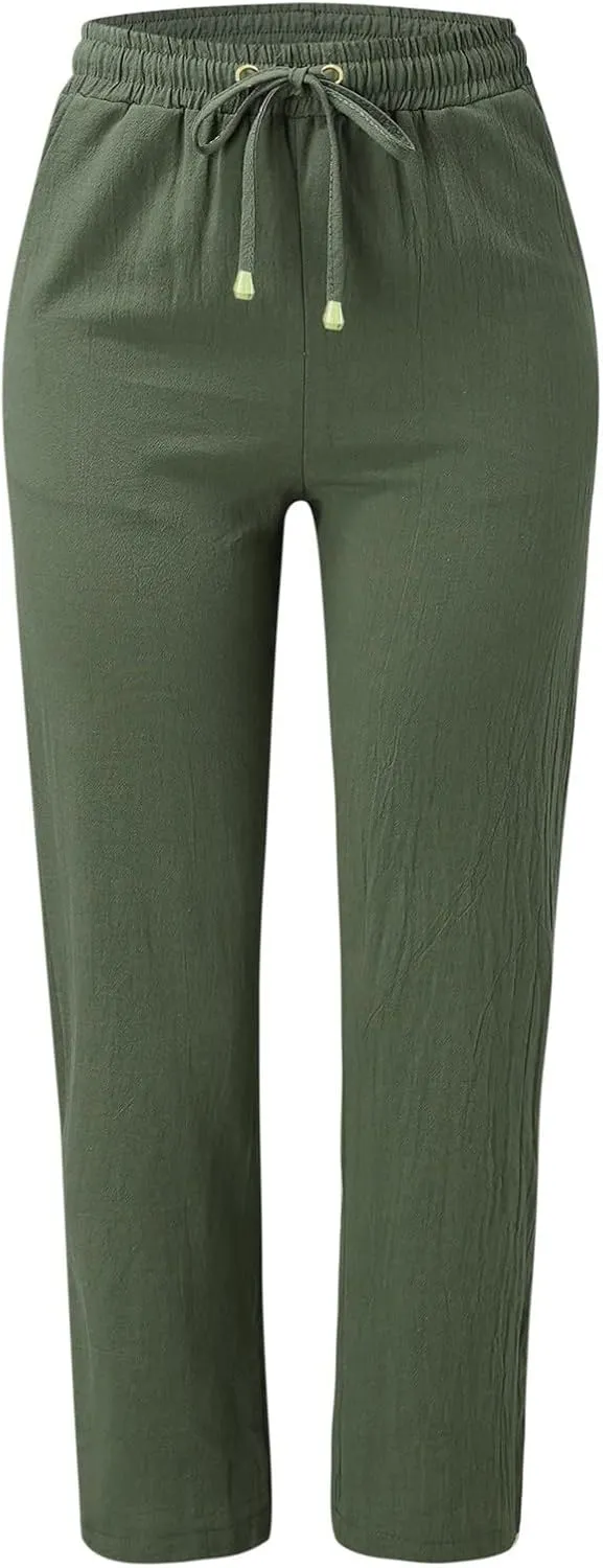 Womens Linen Blend Summer Palazzo Palazzo Pants Elastic Waisted Bootcut Slim-Fit Pants Trendy