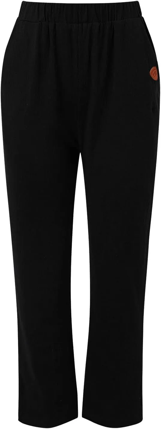 Womens Linen Summer Trendy Palazzo Lounge Pants Low Waist Bootcut Loose Fit Trousers Work Business