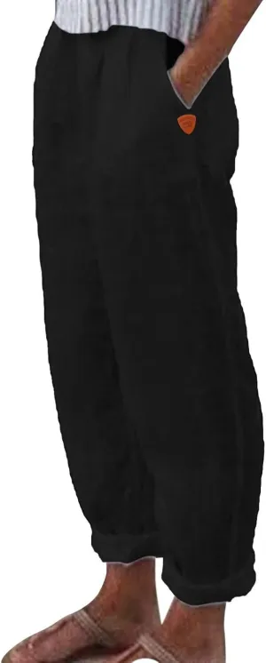 Womens Linen Summer Trendy Palazzo Lounge Pants Low Waist Bootcut Loose Fit Trousers Work Business