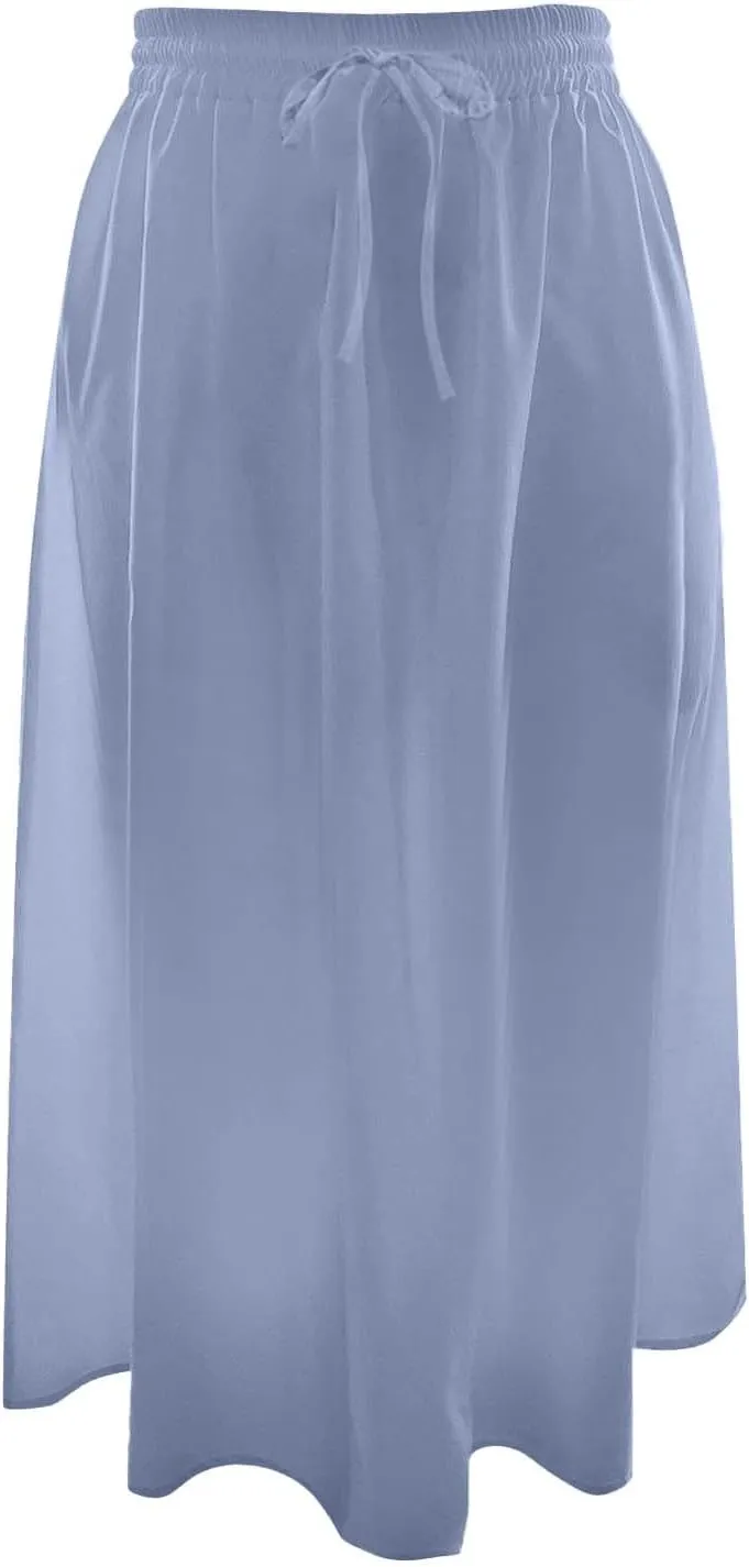Women's Midi Skirt Summer Pleated Flowy Elastic High Waisted A-Line Skirt with Pockets Bohemia for Women 2025 Trendy