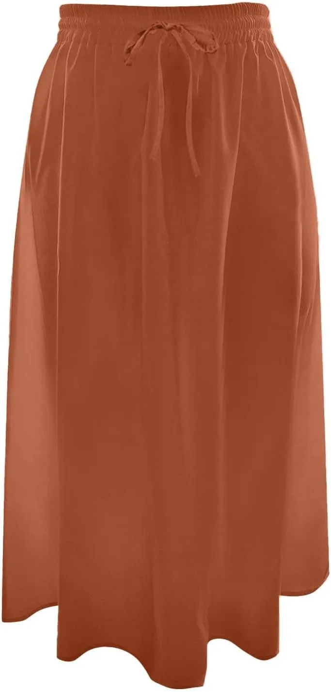 Women's Midi Skirt Summer Pleated Flowy Elastic High Waisted A-Line Skirt with Pockets Bohemia for Women 2025 Trendy