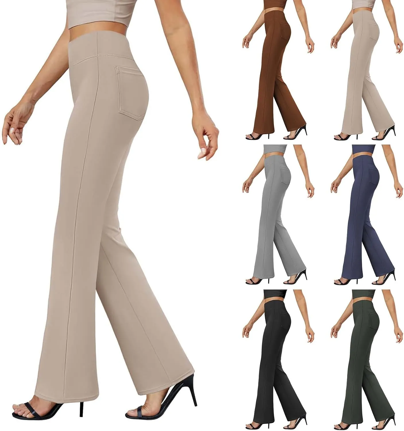 Womens Pants Business Work Dress Pants Casual Slacks High Waist Stretchy Trousers Pull On Office Pants with Pockets