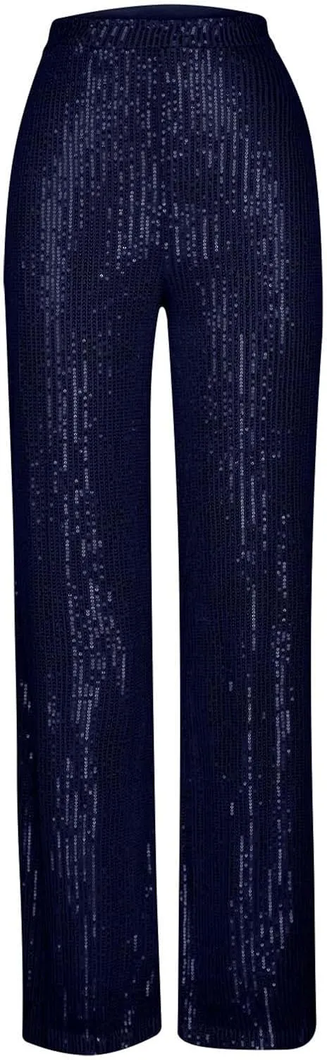 Women's Pants High Waist Elastic Sparkly Straight Leg Long Pant 2025 Summer Fashion Sequin Party Pants