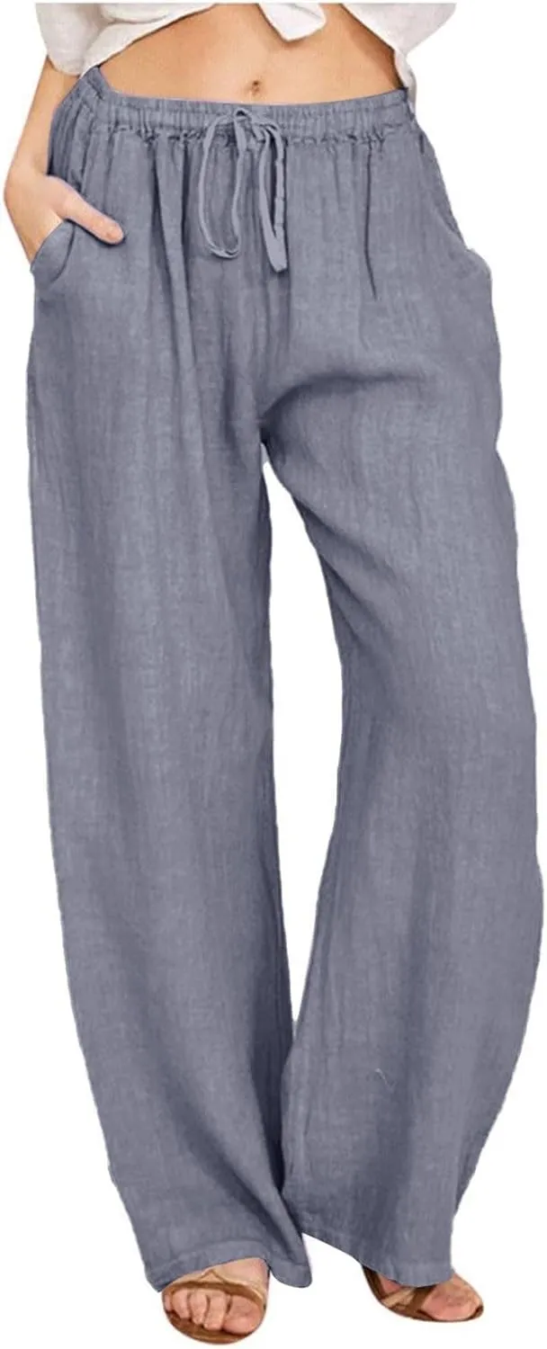 Women's Pants, Linen Pants High Waisted Straight Leg Summer Wide Baggy Sweatpants