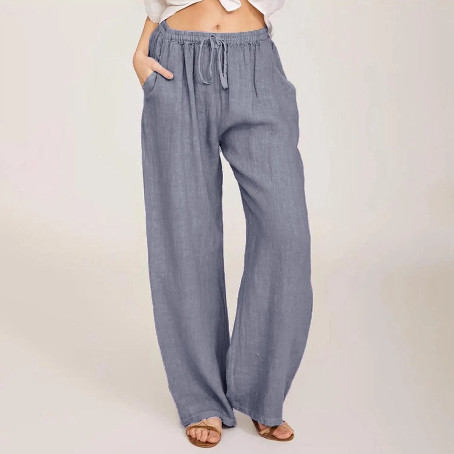 Women's Pants, Linen Pants High Waisted Straight Leg Summer Wide Baggy Sweatpants