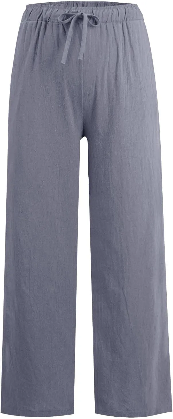 Women's Pants, Linen Pants High Waisted Straight Leg Summer Wide Baggy Sweatpants