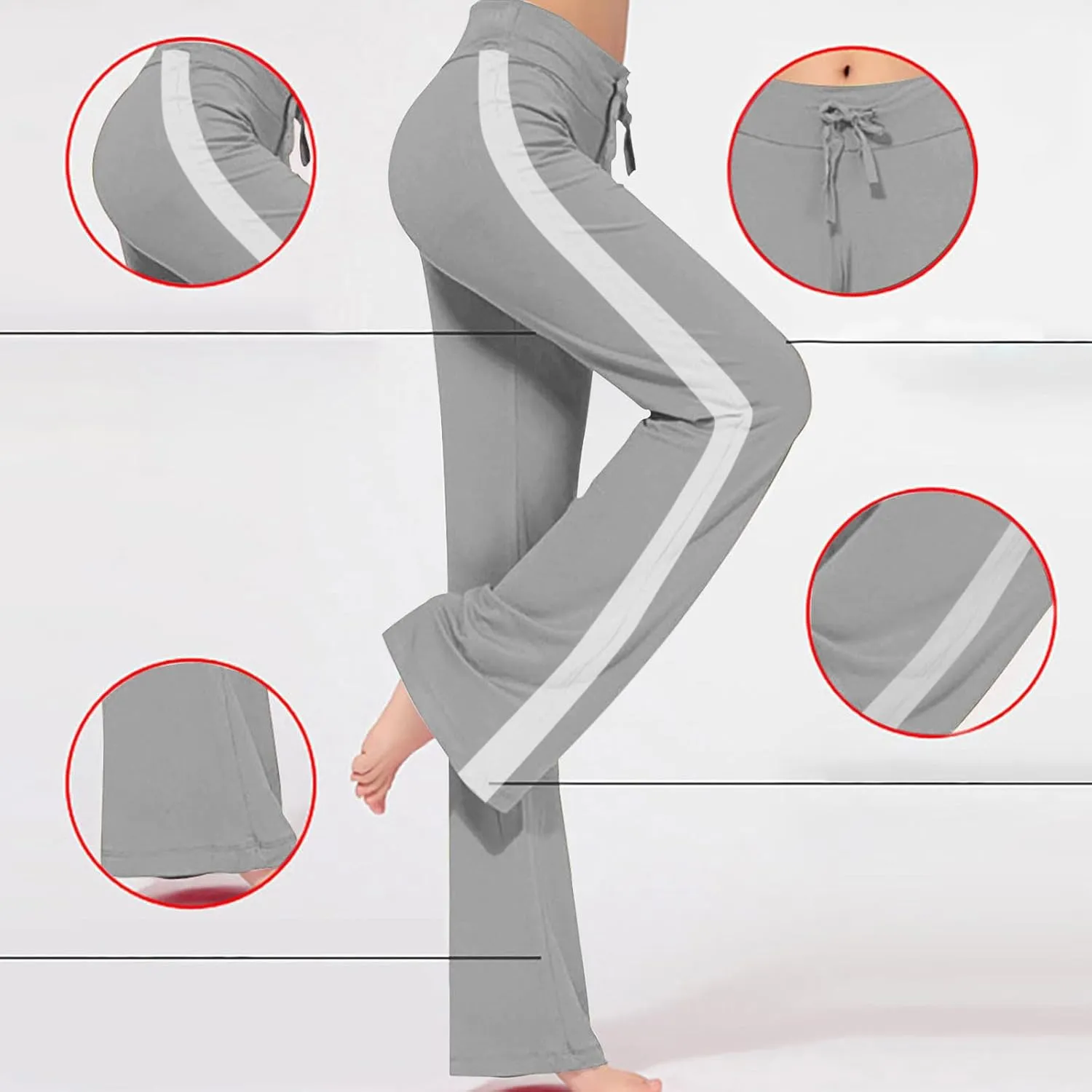Women's Striped Wide Leg Pants High Waist Drawstring Yoga Pants Tummy Control Straight Leg Gym Workout Athletic Pants
