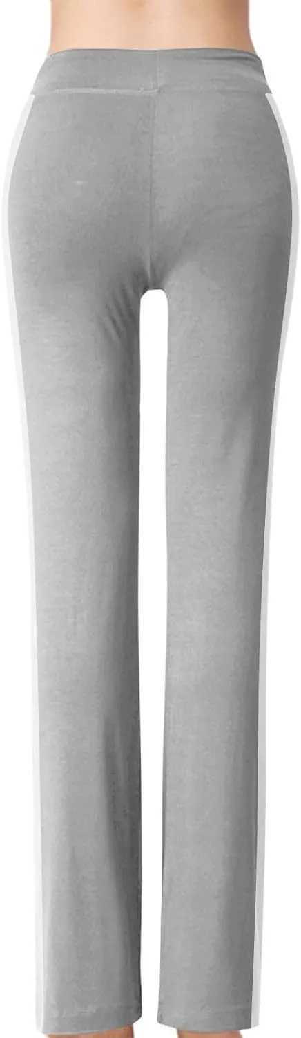 Women's Striped Wide Leg Pants High Waist Drawstring Yoga Pants Tummy Control Straight Leg Gym Workout Athletic Pants