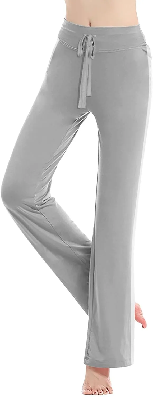 Women's Striped Wide Leg Pants High Waist Drawstring Yoga Pants Tummy Control Straight Leg Gym Workout Athletic Pants
