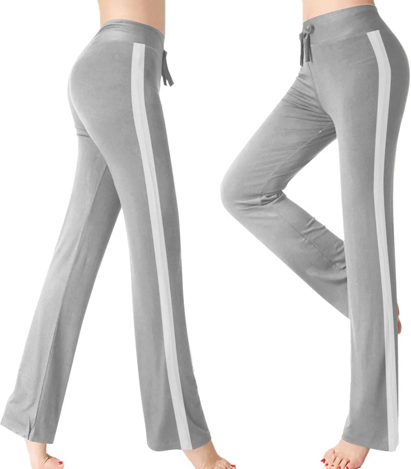 Women's Striped Wide Leg Pants High Waist Drawstring Yoga Pants Tummy Control Straight Leg Gym Workout Athletic Pants